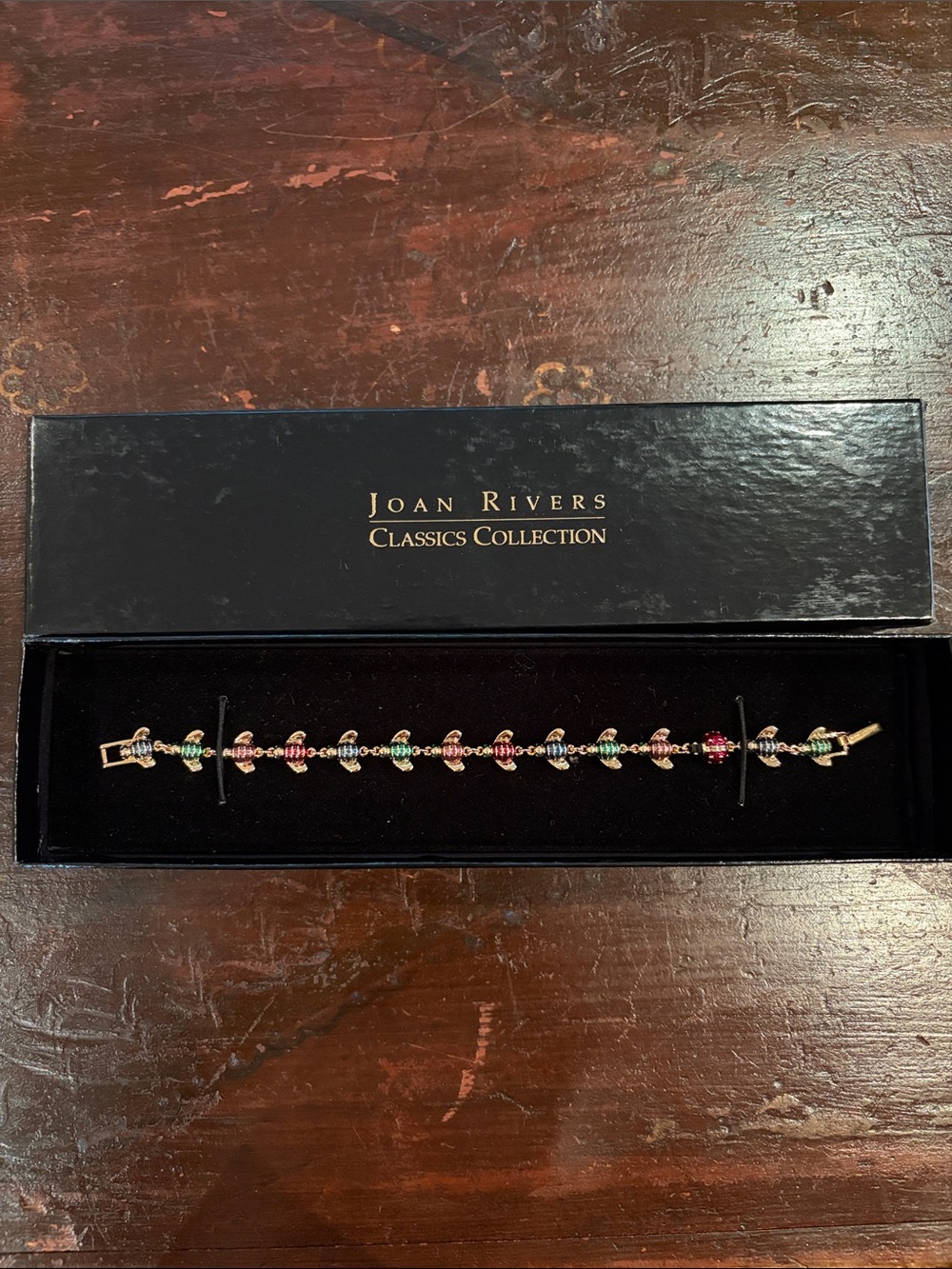 Joan Rivers Gold-Tone Bracelet w/Red Green & Blue Bumblebees & 1 Sweet Ladybug
